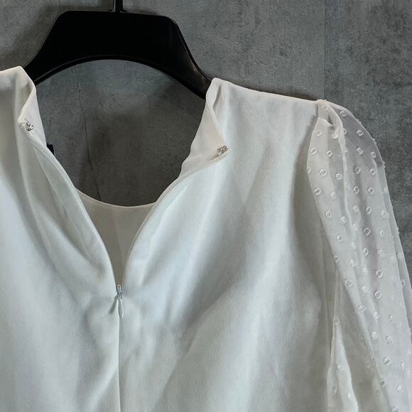 DKNY Women's Cream Illusion Dotted 3/4 Sleeve Crewneck Crepe Shift Mini Dress - Picture 5 of 12